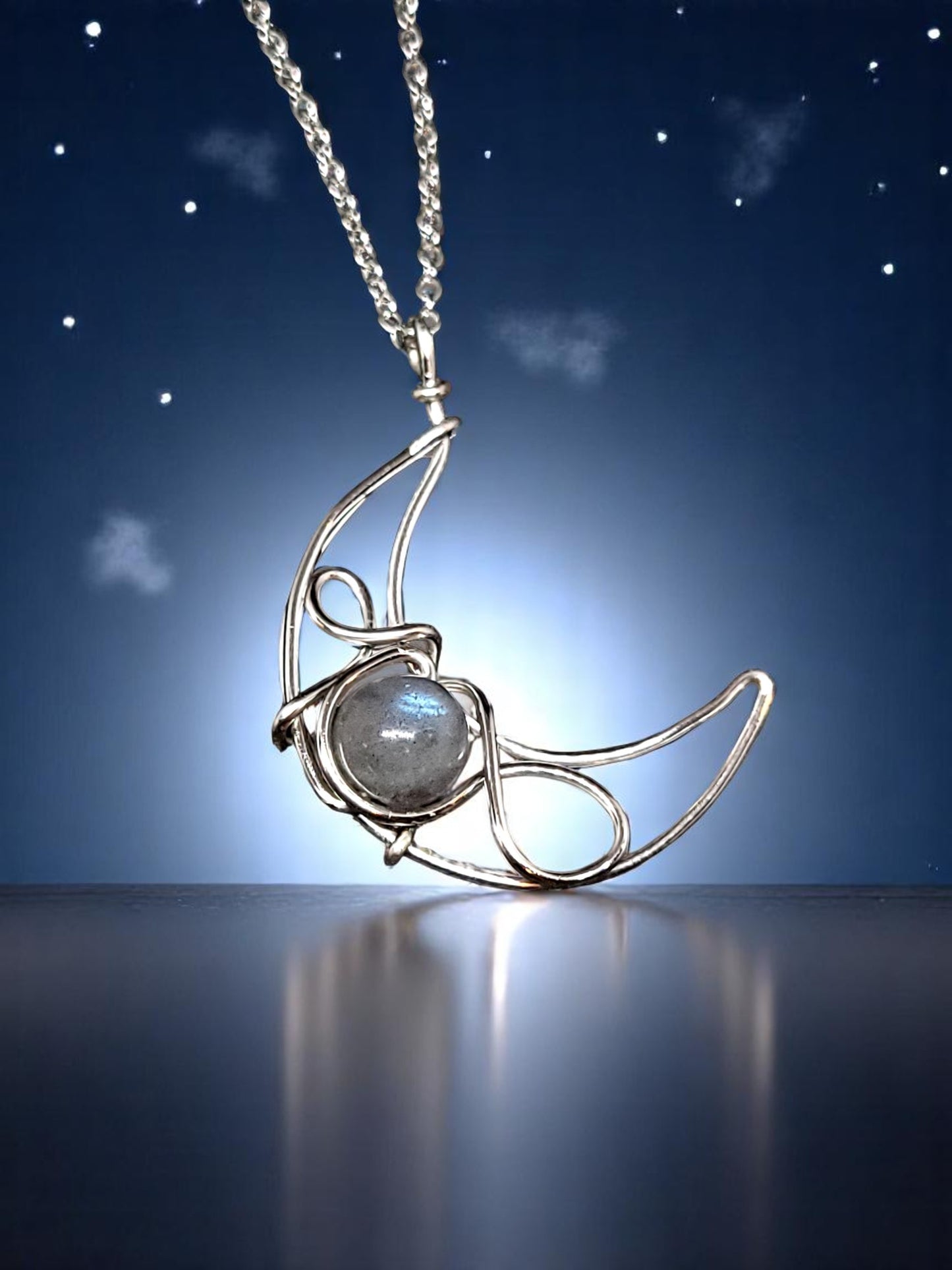 Labradorite Wire Moon Necklace