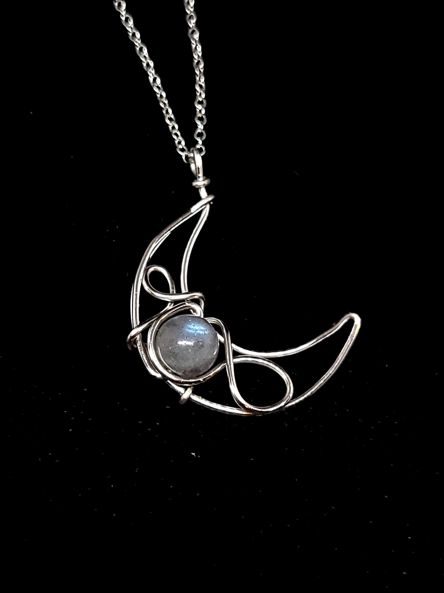 Labradorite Wire Moon Necklace